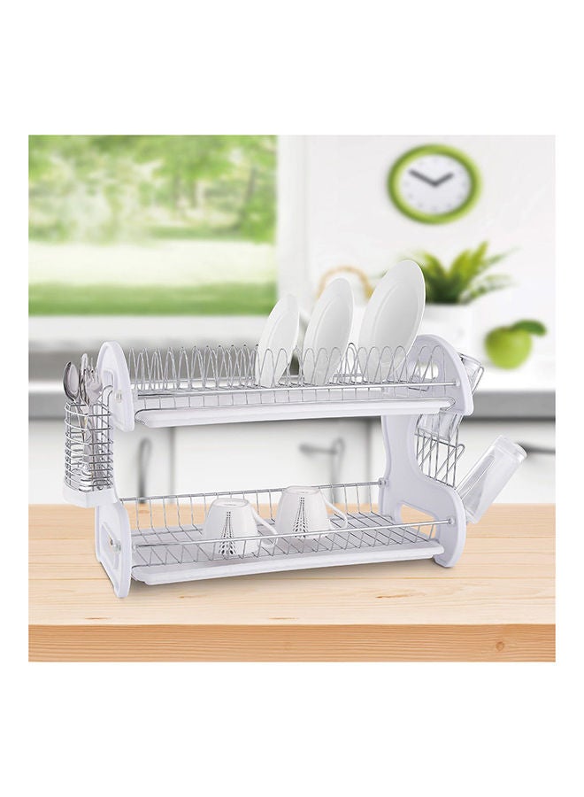 DANUBE HOME Atticus 2 Tier Dish Rack Chrome Metal Iron/Polypropylene Modern Houseware Dish Rack L 57x27 X H 35.8cm Chrome - Image 1