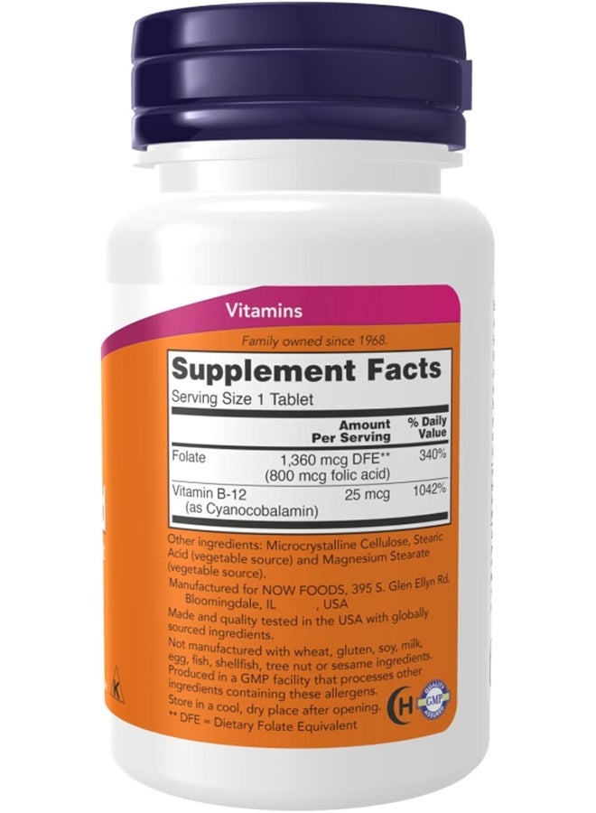now Foods Folic Acid 800 Mcg With B12 Tablets - 250 - Image 2