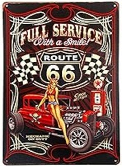 ERLOOD ERLOOD Full Service with a Smile Route 66 Metal Vintage Tin Sign Wall Plaque Garage Retro Decor 12 X 8 