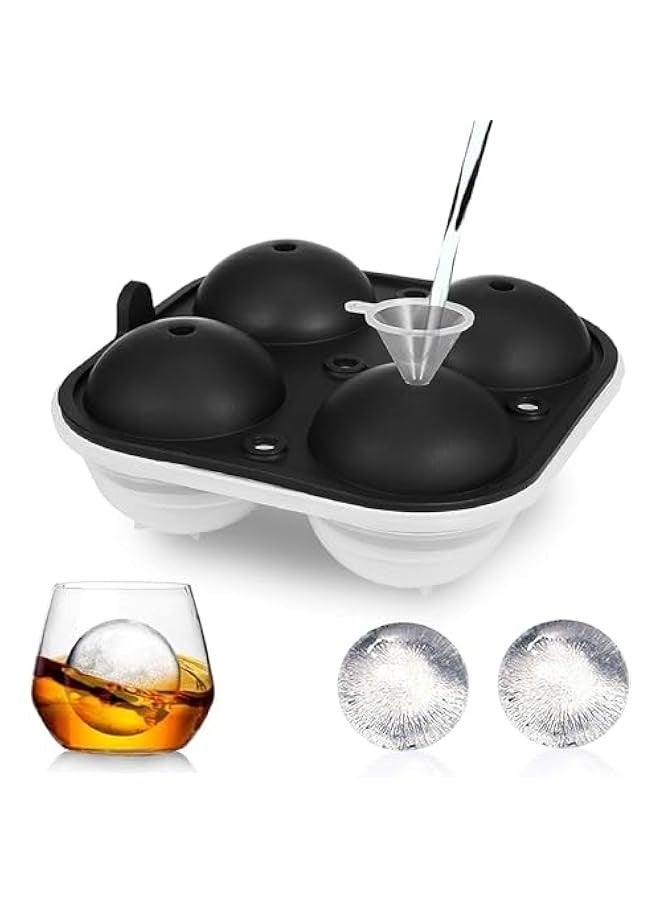 TRASSLE Large Ice Cube Trays, 4 Ice Balls Maker with Lids & Bonus Funnel, BPA Free Round Silicone Ice Cube Molds, Reusable Sphere Ice Tray for Drinks  - Image 1