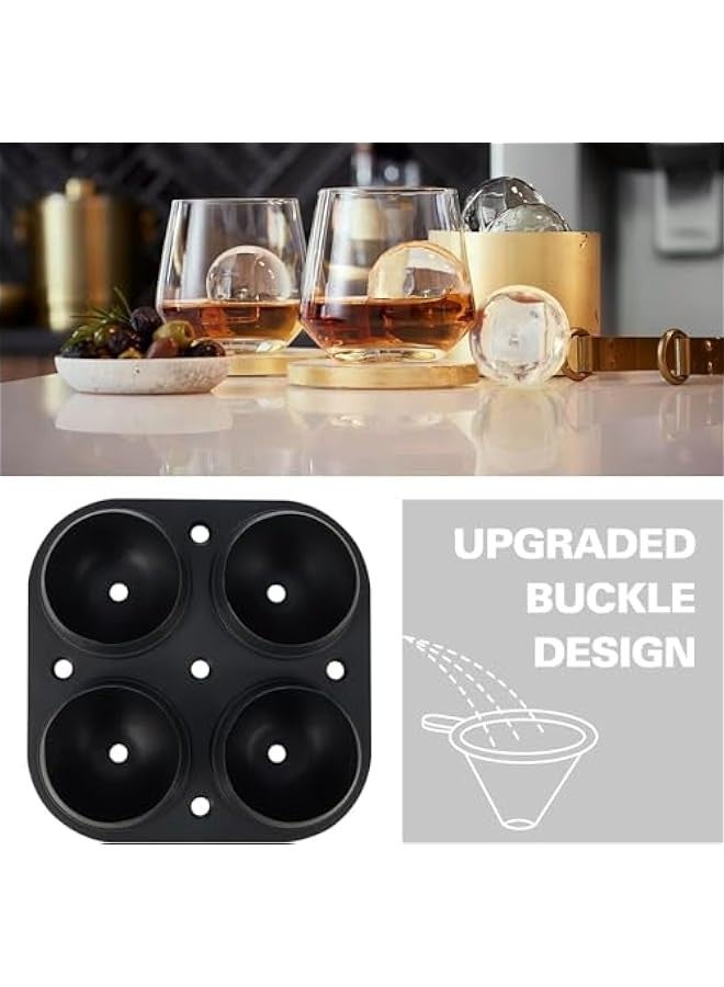 TRASSLE Large Ice Cube Trays, 4 Ice Balls Maker with Lids & Bonus Funnel, BPA Free Round Silicone Ice Cube Molds, Reusable Sphere Ice Tray for Drinks  - Image 2