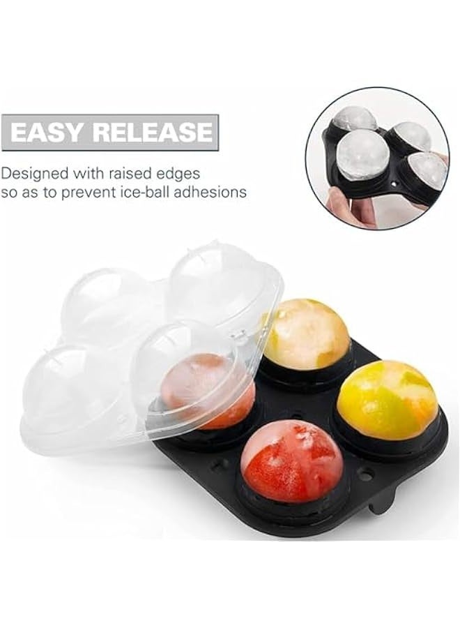 TRASSLE Large Ice Cube Trays, 4 Ice Balls Maker with Lids & Bonus Funnel, BPA Free Round Silicone Ice Cube Molds, Reusable Sphere Ice Tray for Drinks  - Image 3