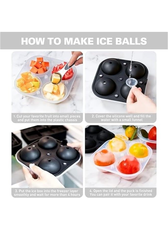 TRASSLE Large Ice Cube Trays, 4 Ice Balls Maker with Lids & Bonus Funnel, BPA Free Round Silicone Ice Cube Molds, Reusable Sphere Ice Tray for Drinks  - Image 5