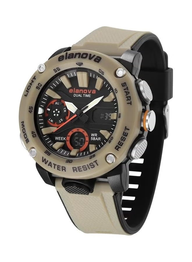 Elanova Sporty analog-digital watch with dual time feature, durable silicone strap, and 5-bar water resistance, model EL70. - Image 3