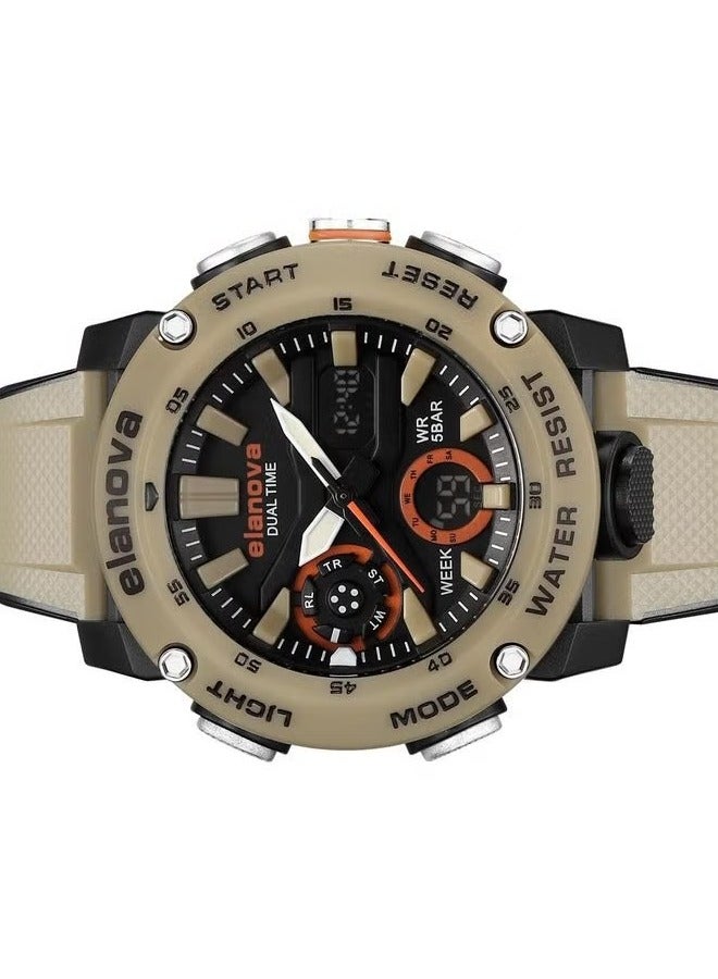 Elanova Sporty analog-digital watch with dual time feature, durable silicone strap, and 5-bar water resistance, model EL70. - Image 4