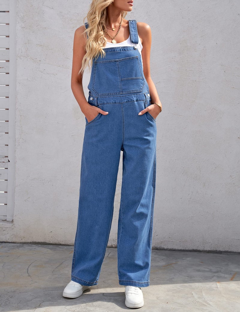 luvamia Overalls Women Loose Fit Denim Bib Baggy Overall Jumpsuit Straight Wide Leg Stretchy Jean Pants Fashion A1 Quiet Harbor Size Medium Fits US 8-10 - Image 2