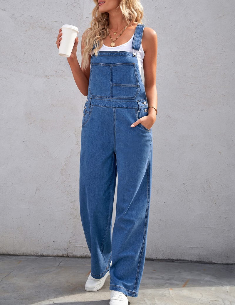 luvamia Overalls Women Loose Fit Denim Bib Baggy Overall Jumpsuit Straight Wide Leg Stretchy Jean Pants Fashion A1 Quiet Harbor Size Medium Fits US 8-10 - Image 3