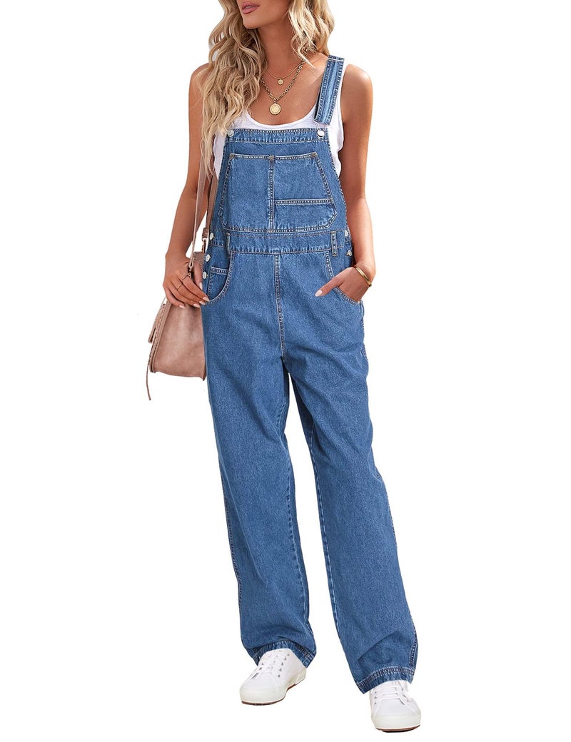 luvamia Overalls Women Loose Fit Denim Bib Baggy Overall Jumpsuit Straight Wide Leg Stretchy Jean Pants Fashion A1 Quiet Harbor Size Medium Fits US 8-10 - Image 1