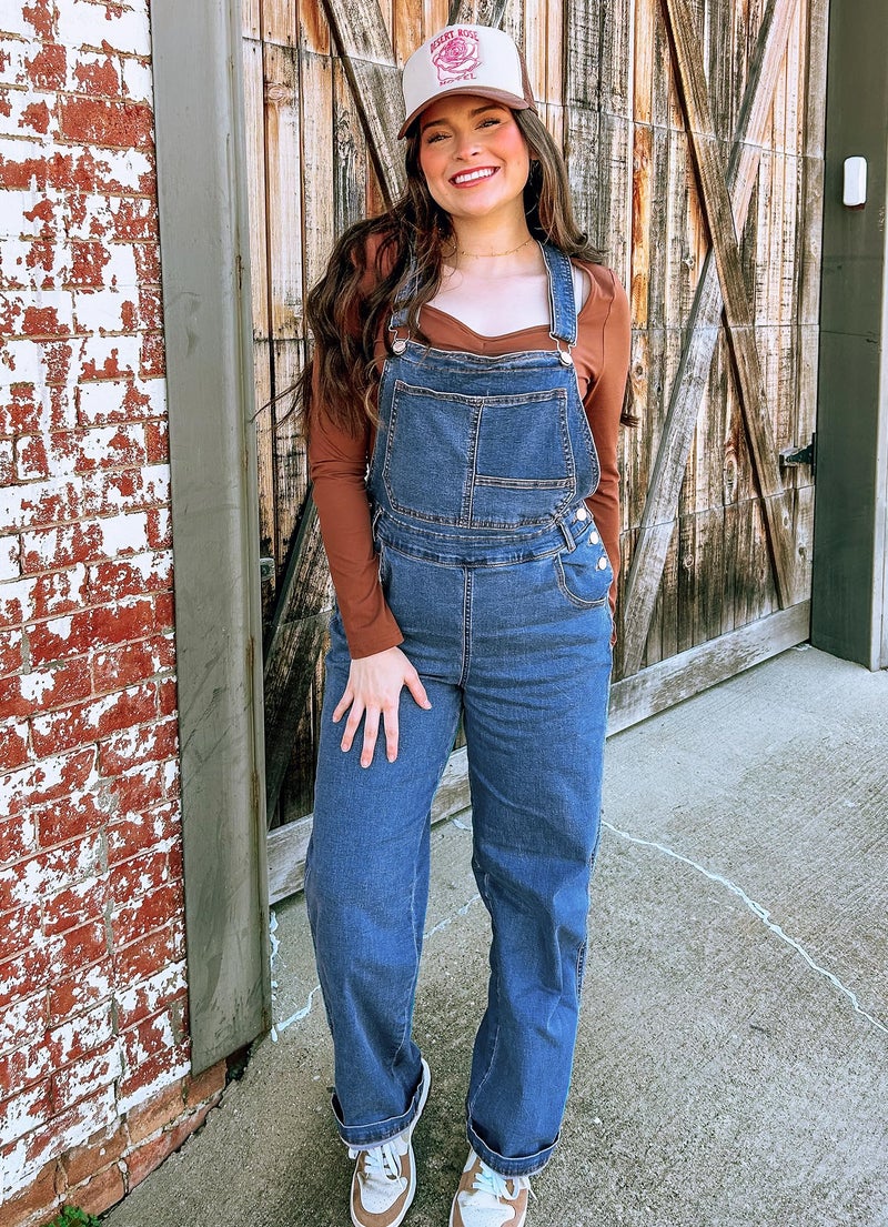 luvamia Overalls Women Loose Fit Denim Bib Baggy Overall Jumpsuit Straight Wide Leg Stretchy Jean Pants Fashion A1 Quiet Harbor Size Medium Fits US 8-10 - Image 4