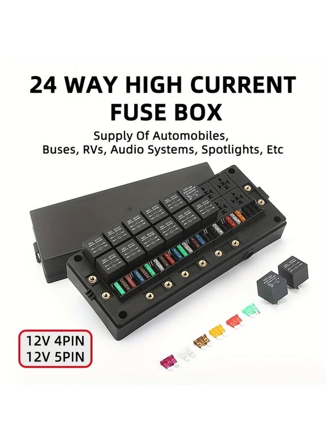 24 Way High Current Fuse Box 12V 5PIN For Car Bus RV Audio System Spotlight 36V Max Voltage ABS Resin Detachable Accessories Car Electrical Parts Replacement - Image 1