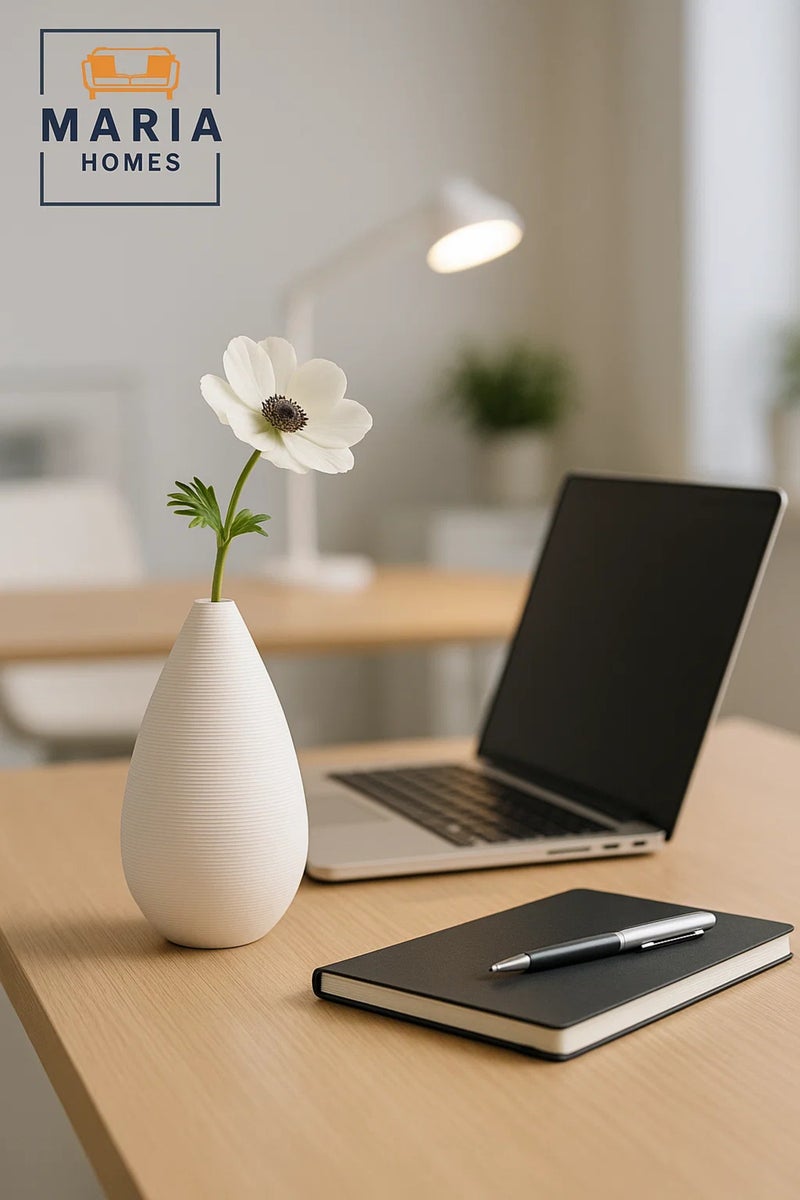 ماريا هومز مزهرية بيضاء حديثة – مزهرية طاولة خزفية من قطرة الدمعة لديكور المنزل والمكتب - Image 1