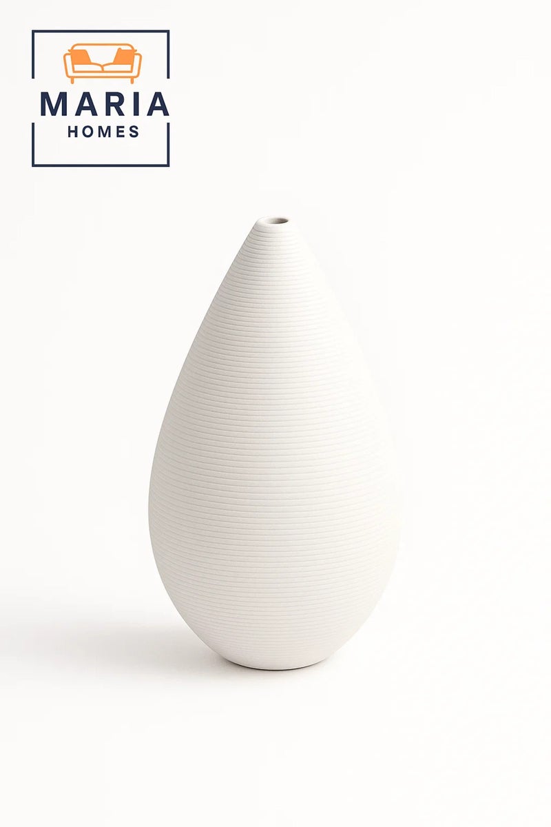 ماريا هومز مزهرية بيضاء حديثة – مزهرية طاولة خزفية من قطرة الدمعة لديكور المنزل والمكتب - Image 5