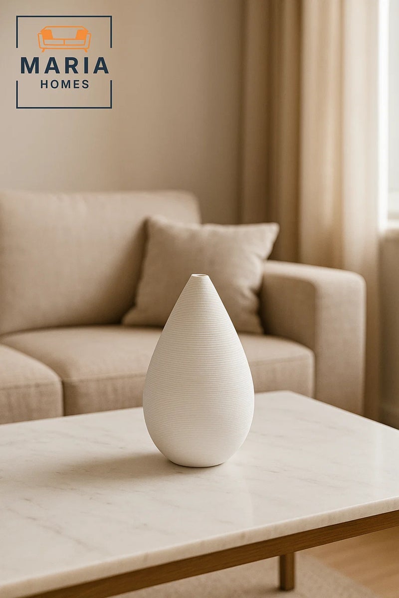 ماريا هومز مزهرية بيضاء حديثة – مزهرية طاولة خزفية من قطرة الدمعة لديكور المنزل والمكتب - Image 2
