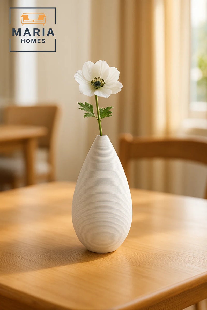 ماريا هومز مزهرية بيضاء حديثة – مزهرية طاولة خزفية من قطرة الدمعة لديكور المنزل والمكتب - Image 3