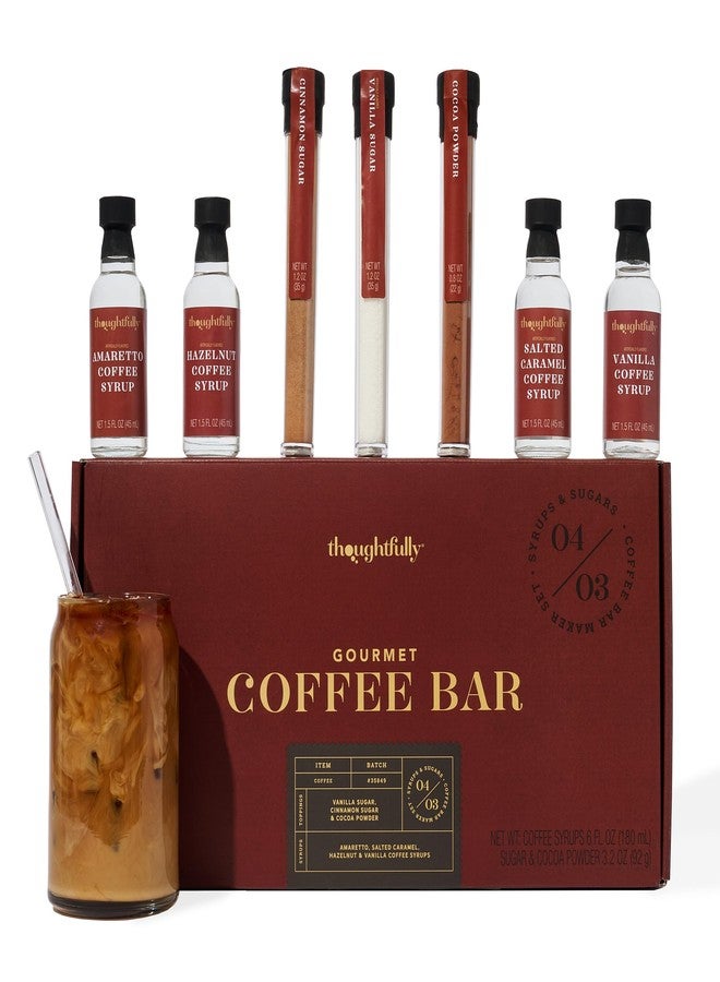 Thoughtfully Gourmet, Coffee Bar Gift Set, Includes 4 Delicious Syrups, 2 Flavored Sugars and 1 Cocoa Powder to Elevate Your Coffee, Set of 7 - Image 1