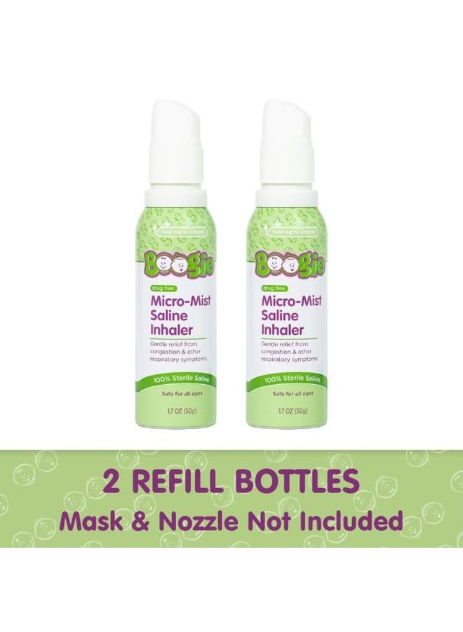 Boogie Micro-Mist Saline Inhaler Refill, Baby Nose Congestion Relief, Nasal Spray for Kids, Pediatrician Recommended, HSA/FSA Eligible, Unscented, 1.7 oz (Pack of 2) - Image 2