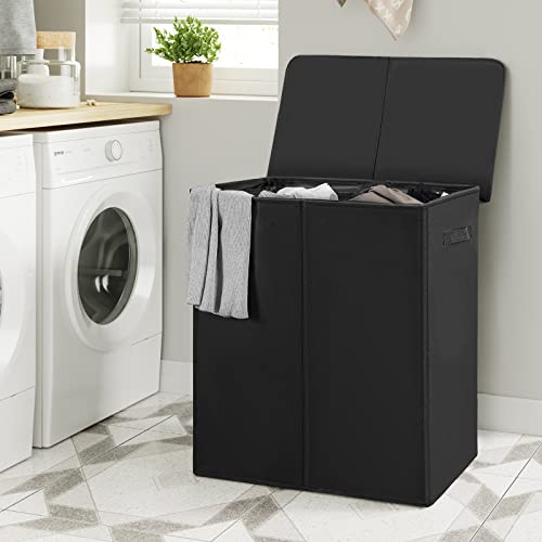 WOWLIVE 154L Double Laundry Hamper with Lid and Removable Laundry Bags, Large Dirty Clothes Hamper 2 section Collapsible Laundry Basket Dorm Room Storage for Bedroom, Bathroom, College, Black - Image 3