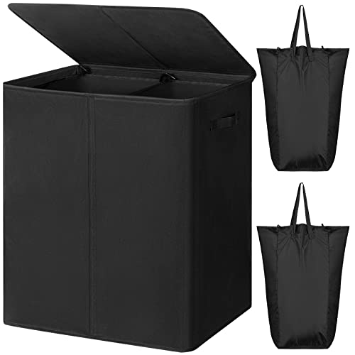 WOWLIVE 154L Double Laundry Hamper with Lid and Removable Laundry Bags, Large Dirty Clothes Hamper 2 section Collapsible Laundry Basket Dorm Room Storage for Bedroom, Bathroom, College, Black - Image 1
