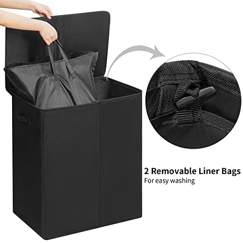 WOWLIVE 154L Double Laundry Hamper with Lid and Removable Laundry Bags, Large Dirty Clothes Hamper 2 section Collapsible Laundry Basket Dorm Room Storage for Bedroom, Bathroom, College, Black - Image 4