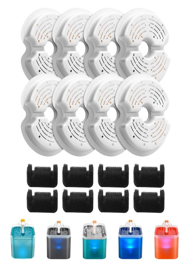 AONBOY Cat Water Fountain Filters, Suitable for AONBOY Pet Fountain F2, Cat Fountain Filters(8 Filters + 8 Sponges) - Image 1