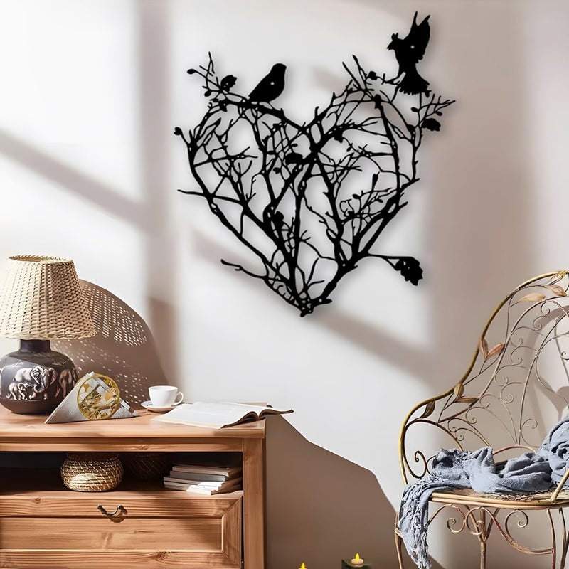 GAIETY 1PC Creative Metal Wall Art Decor with Flowers Butterfly Birds Skull Black Modern Wall Hanging Decorations Wall Sculpture for Living room Bathroom Bedroom Kitchen Office Christmas New Year Housewarming Gifts Branches Heart - Image 2