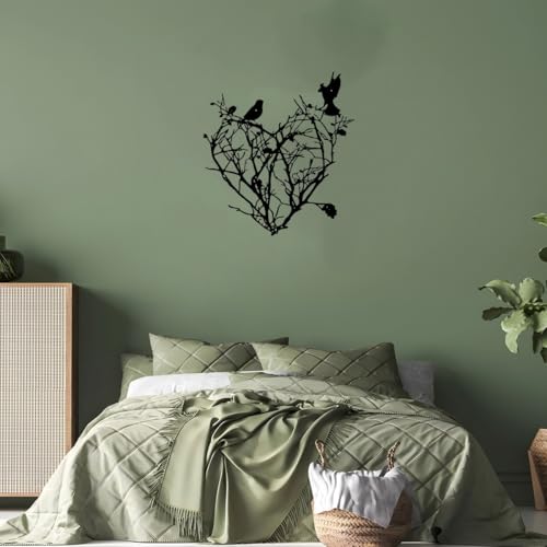 GAIETY 1PC Creative Metal Wall Art Decor with Flowers Butterfly Birds Skull Black Modern Wall Hanging Decorations Wall Sculpture for Living room Bathroom Bedroom Kitchen Office Christmas New Year Housewarming Gifts Branches Heart - Image 3