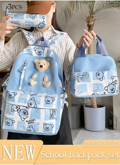 DUNISO 3PCS Kids School Backpack Set Canvas Laptop School Bag Sets for Kids with Lunch Bag,Pencil Box,Large-capacity Bookbag for Girls Boys Back to School Supplies  - Image 1