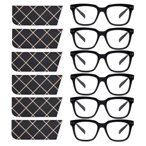 CHOFILORD 6 Pack Fashion Reading Glasses for Women Men Blue Light Blocking Oversized Square Readers with Spring Hinge (6 Pack Black, 2.00) - Image 1