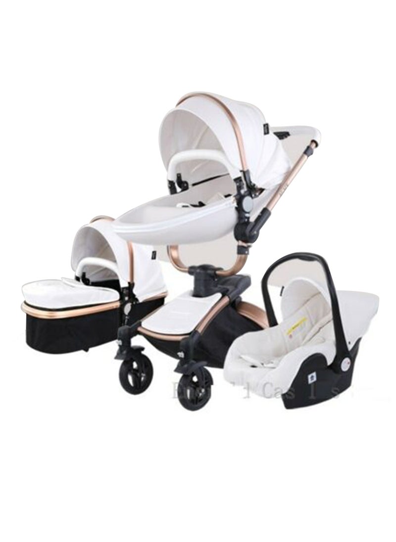 Baby Life Luxury Baby Stroller 3 In 1 Fashion Carriage Gold Frame Pram  - Image 1