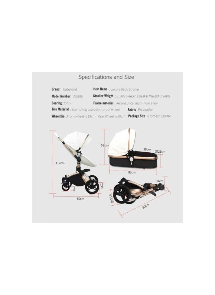 Baby Life Luxury Baby Stroller 3 In 1 Fashion Carriage Gold Frame Pram  - Image 3