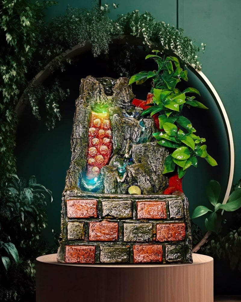 AquaDreams Vintage Style Classic 4Pots Polyresin Tabletop Indoor Waterfall Fountain with LED 30 x 19 x 19 cm for Home Decor Showpiece Fountain for Living Room House Gift Meditation Relaxation  - Image 1