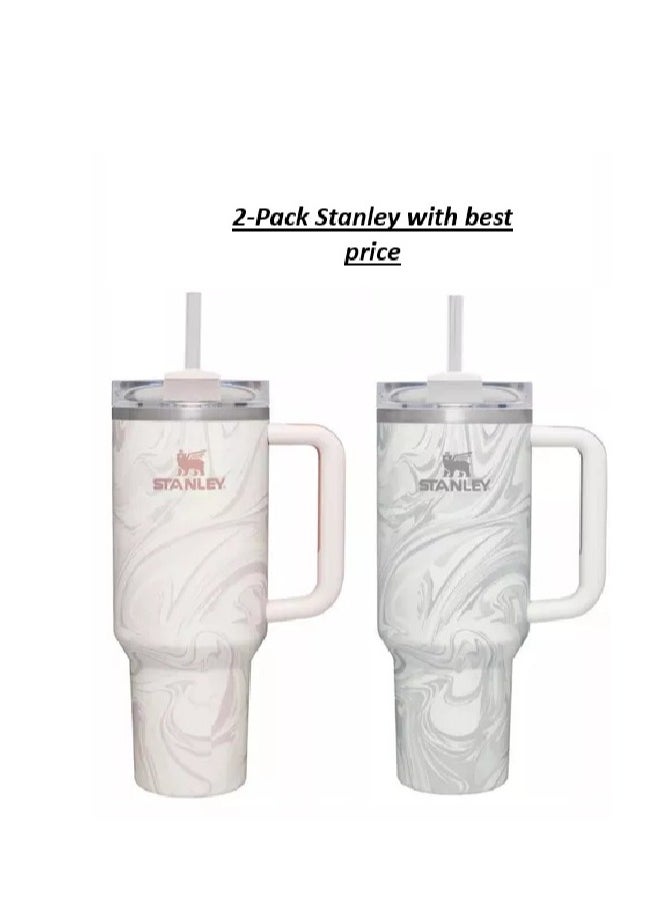 Stanley 2-Pack Quencher H2.0 FlowState 40oz Stainless Steel Vacuum Insulated Tumblers with Leakproof Lid & Straw – Rose Quartz & Swirl – Double-Walled Travel Mugs Keep Drinks Hot for 7 Hours & Cold for 24 – Durable, Stylish & Ideal for Water, Coffee, Iced Tea, Smoothies & More  - Image 4