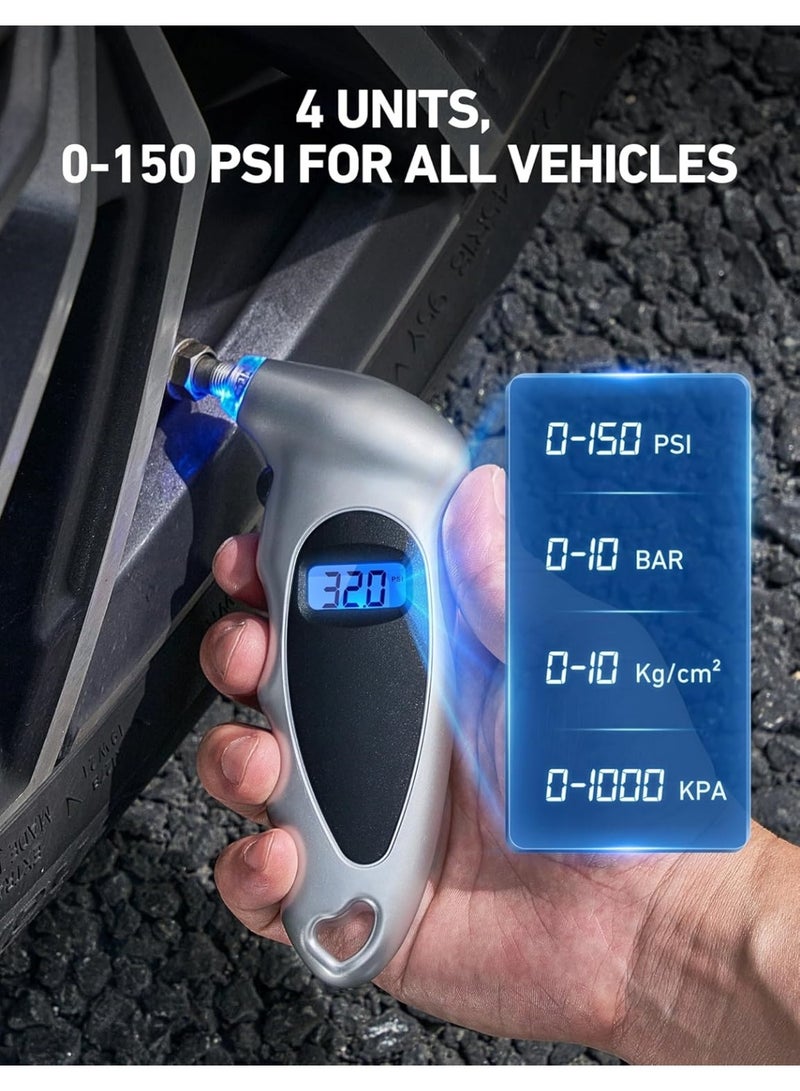 Digital Tire Pressure Gauge 0-150PSI, Accurate in 0.1 Increments, Tire Pressure Gauge with Backlit LCD and Presta Valve Adaptor, 4 Units of Measurement for Car Truck Bicycle - Image 3