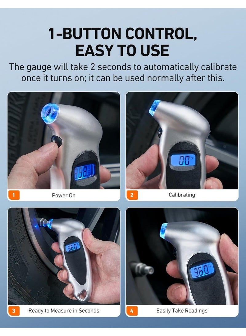 Digital Tire Pressure Gauge 0-150PSI, Accurate in 0.1 Increments, Tire Pressure Gauge with Backlit LCD and Presta Valve Adaptor, 4 Units of Measurement for Car Truck Bicycle - Image 4