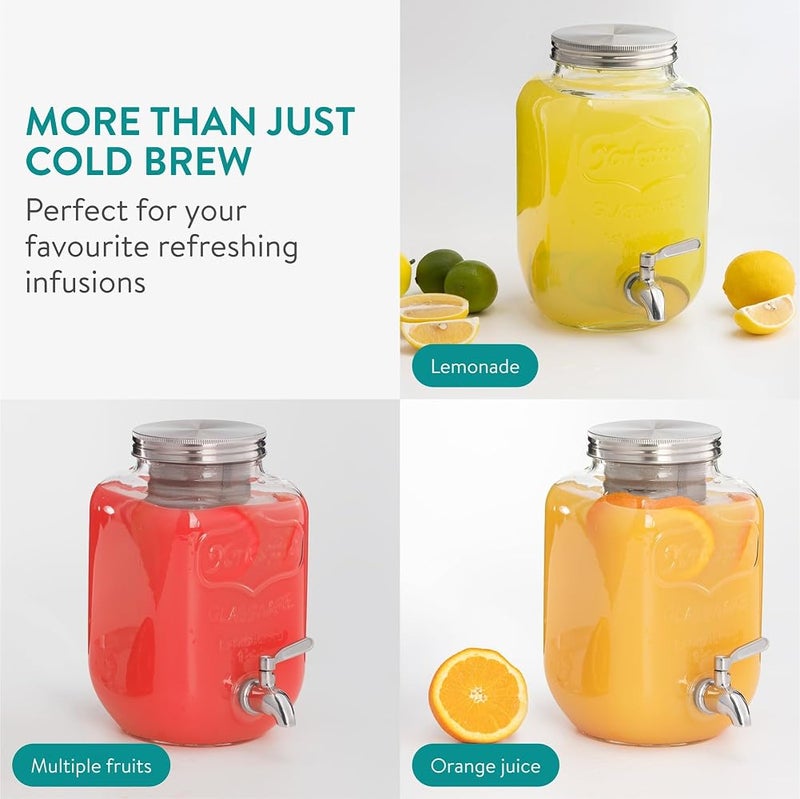 SYOSI 4L Glass Beverage Dispenser with Tap, Iced Drink Maker with Stainless Steel Leakproof Tap & Mesh Filter, Large Cold Mason Jar Beverage Dispenser for Parties, Lemonade, Cocktails, Juice, Water - Image 5