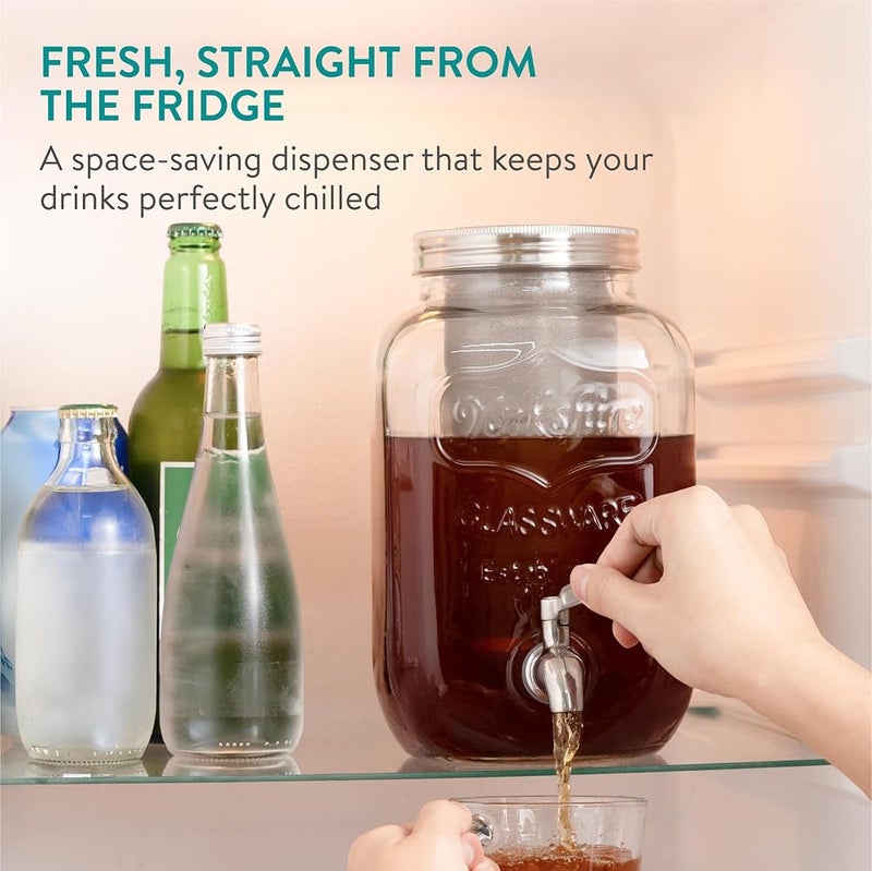 SYOSI 4L Glass Beverage Dispenser with Tap, Iced Drink Maker with Stainless Steel Leakproof Tap & Mesh Filter, Large Cold Mason Jar Beverage Dispenser for Parties, Lemonade, Cocktails, Juice, Water - Image 2
