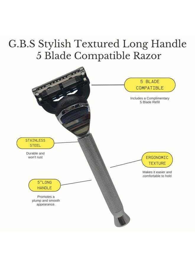 G.B.S Men's - 5 Blade Compatible Shaving Razor Textured Handle 1 Razor Handle and 1 Cartridges | Razors for Men Sensitive Skin, 5 Blade Razor, Mens Razors for Shaving, Razor Blades for Men - Image 2