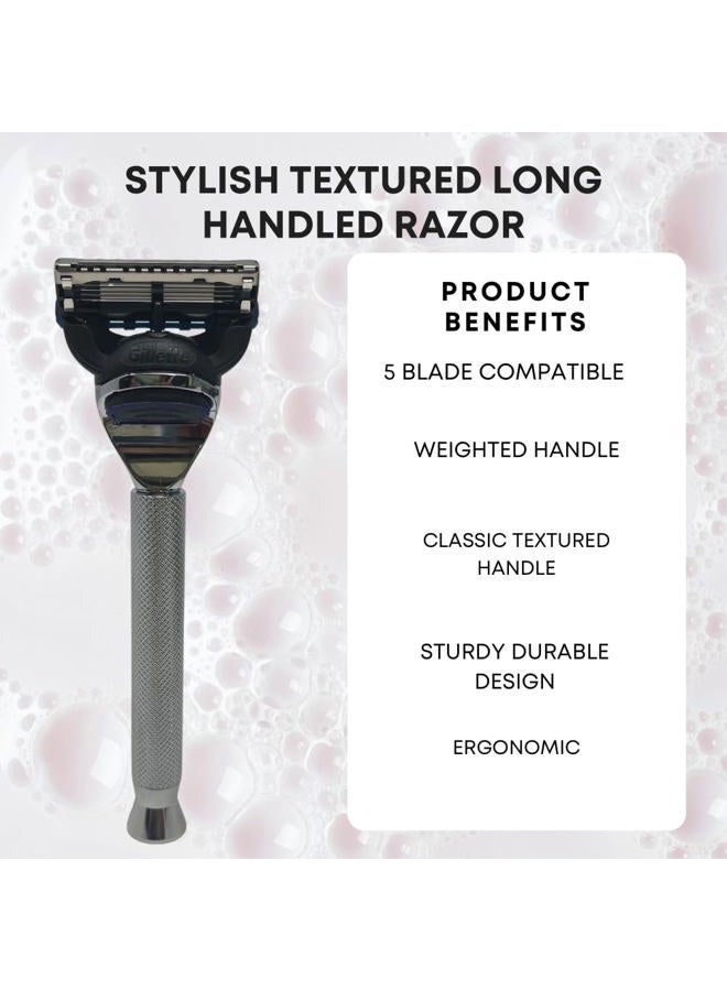 G.B.S Men's - 5 Blade Compatible Shaving Razor Textured Handle 1 Razor Handle and 1 Cartridges | Razors for Men Sensitive Skin, 5 Blade Razor, Mens Razors for Shaving, Razor Blades for Men - Image 3