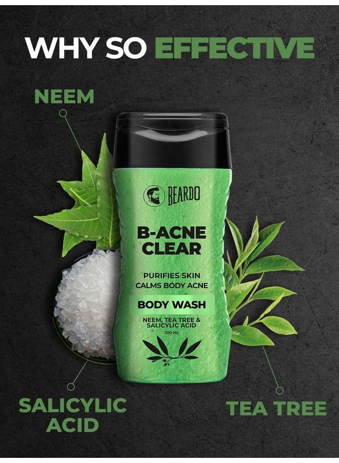 BEARDO Body Acne Clear Body Wash For Men 200 Ml | With Neem, Tea Tree And Salicylic Acid | Clean Clear Skin | For Body Acne And Skin Purification | B-Acne - Image 3
