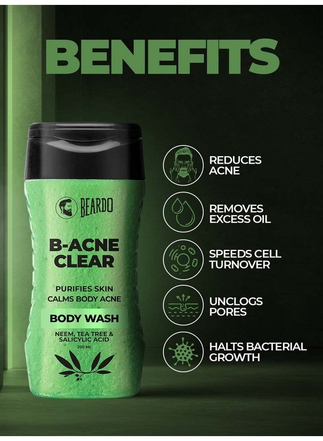 BEARDO Body Acne Clear Body Wash For Men 200 Ml | With Neem, Tea Tree And Salicylic Acid | Clean Clear Skin | For Body Acne And Skin Purification | B-Acne - Image 2