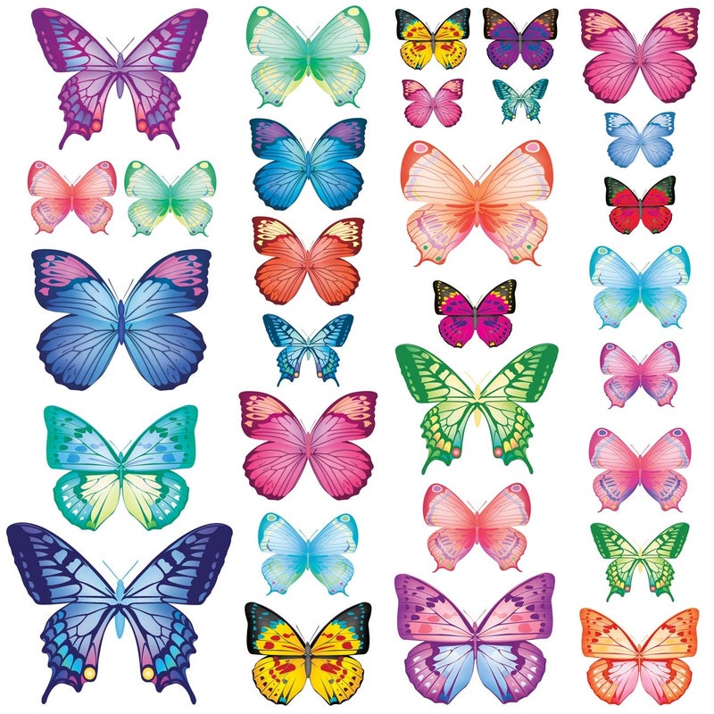 DECOWALL DS91302 30 Vibrant Butterflies Kids Wall Stickers Wall Decals Peel and Stick Removable Wall Stickers for Kids Nursery Bedroom Living Room dcor