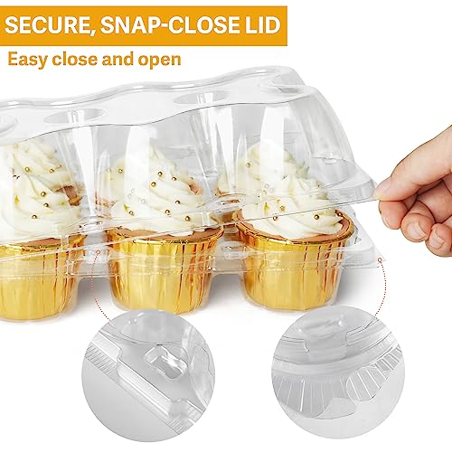 LotFancy Cupcake Containers 6 Count, 40 Sets, Half Dozen Clear Cupcake Boxes, Plastic Muffin Holders with Detachable Tall Dome Lid, Disposable Cupcake Carriers, BPA Free, Standard Size - Image 4