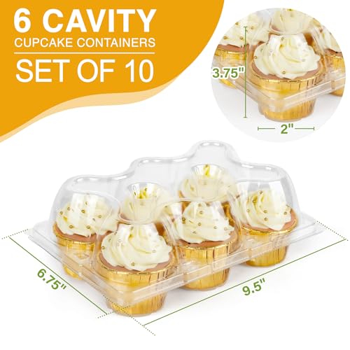 LotFancy Cupcake Containers 6 Count, 40 Sets, Half Dozen Clear Cupcake Boxes, Plastic Muffin Holders with Detachable Tall Dome Lid, Disposable Cupcake Carriers, BPA Free, Standard Size - Image 2