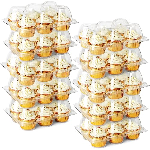 LotFancy Cupcake Containers 6 Count, 40 Sets, Half Dozen Clear Cupcake Boxes, Plastic Muffin Holders with Detachable Tall Dome Lid, Disposable Cupcake Carriers, BPA Free, Standard Size - Image 1