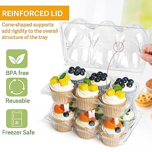 LotFancy Cupcake Containers 6 Count, 40 Sets, Half Dozen Clear Cupcake Boxes, Plastic Muffin Holders with Detachable Tall Dome Lid, Disposable Cupcake Carriers, BPA Free, Standard Size - Image 3