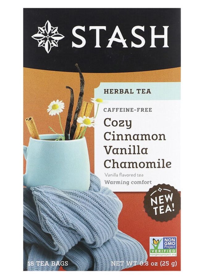 Stash Tea - Herbal Tea Cozy Cinnamon Vanilla Chamomile Caffeine-Free 18 Tea Bags 0.8 oz (25 g) - Image 1