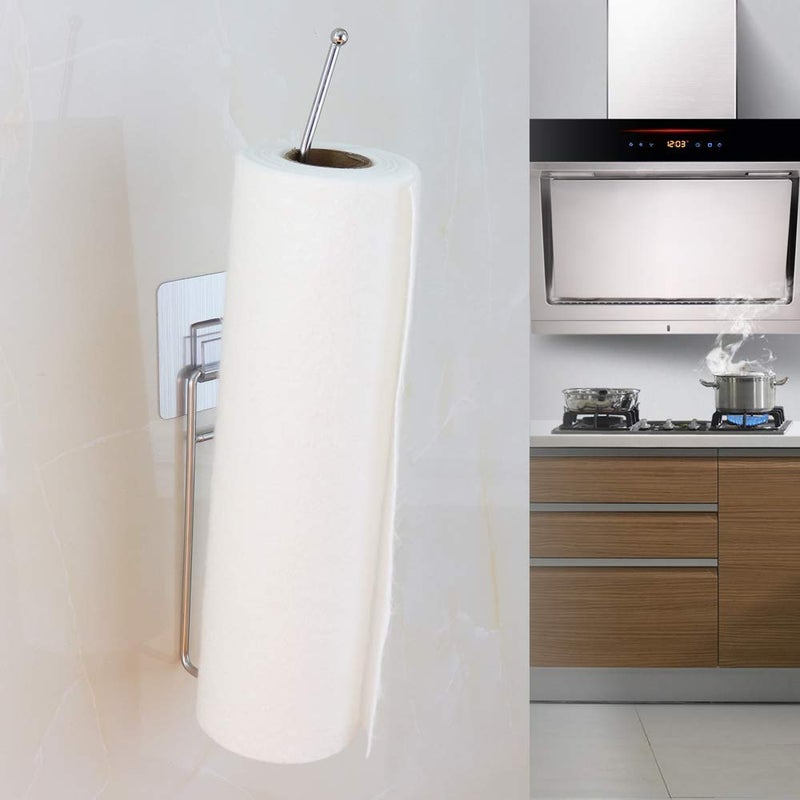 AMBEVILLA AMBEVILLA Tissue Towel Bar Paper Towel Holder with Magic Adhesive Pad Kitchen Paper Roll Holder Wall Mount Towel Bar Self Adhesive Wall Mount Towel Bar Under Cabinet Garage No Drilling - Image 2
