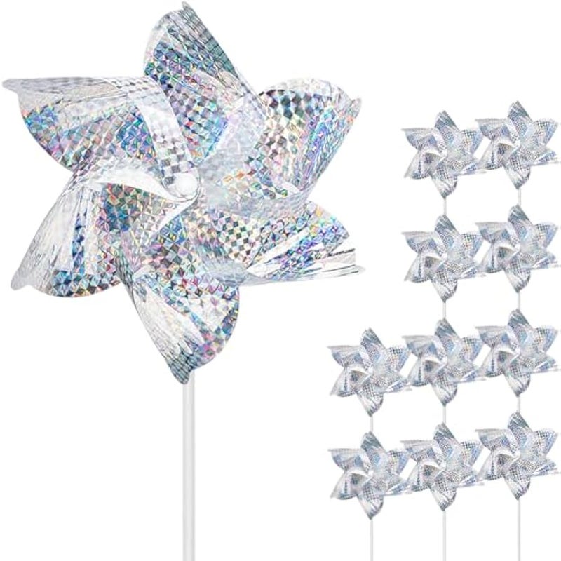 عربست عجلات عاكسة، 10 قطع من عجلات دوارة لامعة للغاية لتزيين الحديقة، عجلات للاطفال تخيف الطيور بعيدا عن الحديقة والفناء والمزرعة (10 عبوات) - Image 1