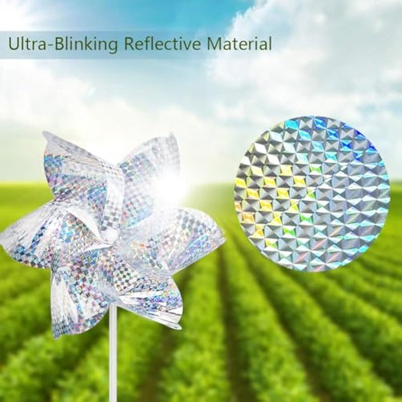 عربست عجلات عاكسة، 10 قطع من عجلات دوارة لامعة للغاية لتزيين الحديقة، عجلات للاطفال تخيف الطيور بعيدا عن الحديقة والفناء والمزرعة (10 عبوات) - Image 2