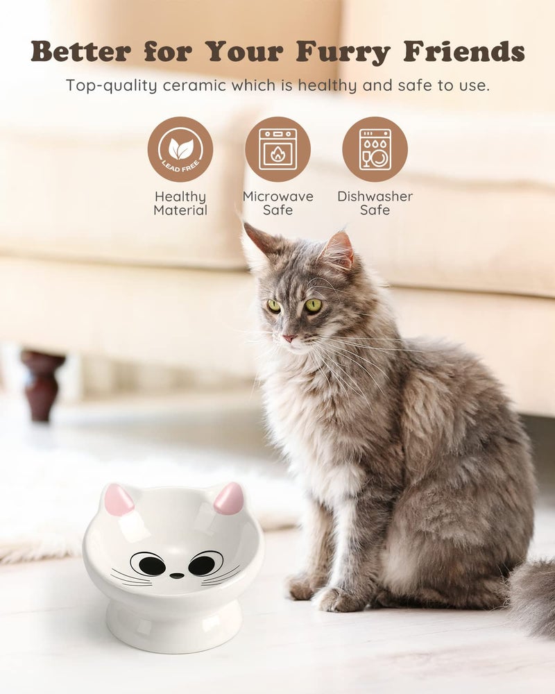 AISBUGUR Raised Cat Food Bowl Ceramic 15Â° Tilted Cat Food Bowls Protect Cat's Spine Anti Vomiting Backflow Prevention Bowls for Adult Kitty, Kitten, and Small Dogs, Pink - Image 2